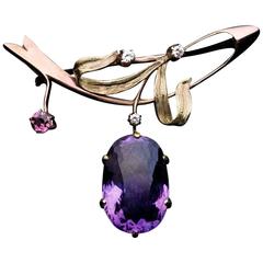 Antique Art Nouveau Russian Amethyst Gold Brooch Pin 4