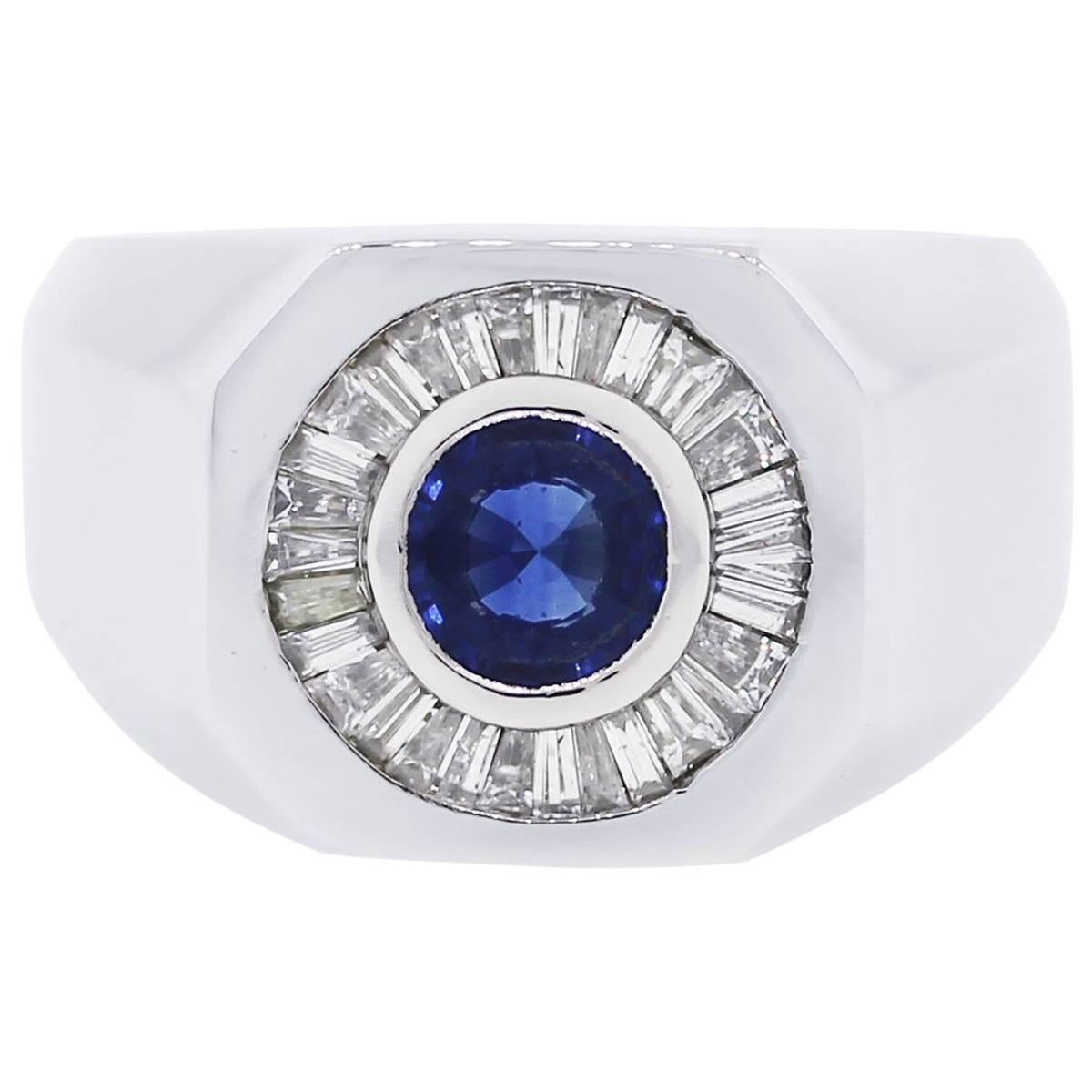0.60 Carat Diamond Sapphire Platinum Ring