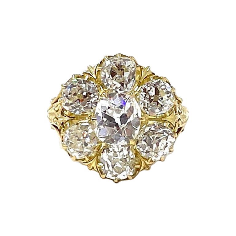 Antique 19th Century 18K Gold Old Mine Cut Diamond Cluster Ring
