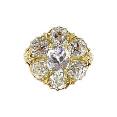 Anillo antiguo de oro de 18 quilates del siglo XIX con racimo de diamantes talla antigua