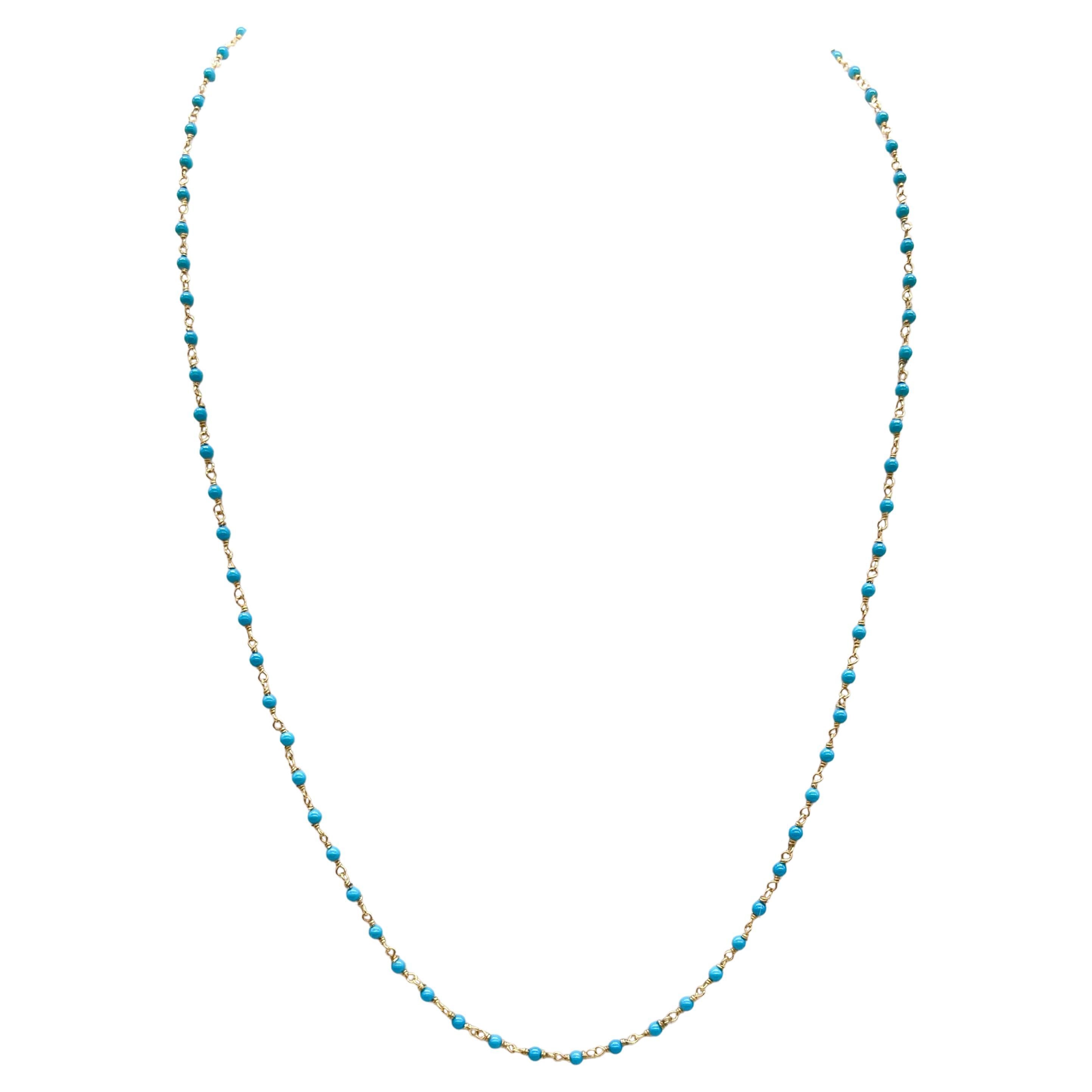 Collier de turquoise naturelle perlée de 1 carat en or jaune 14K