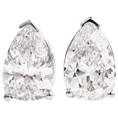 2.15 Carat Pear Shape Diamond Platinum Stud Earrings