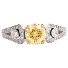 GIA Cert Fancy Intense Yellow Diamond Platinum Engagement  Ring 