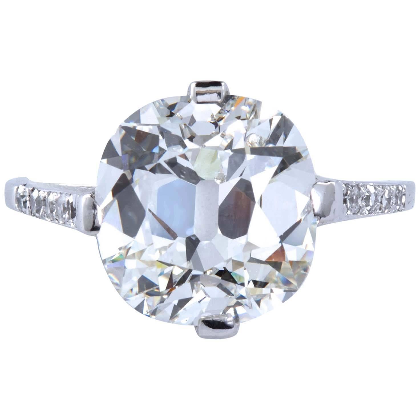 Art Deco Old Cushion Cut 5.01 Carat Diamond Engagement Ring GIA Certified