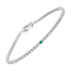Bracelet tennis en or blanc 14 carats avec diamants et émeraudes naturelles, fait à la main