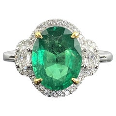 Certified 3.02 Carat Zambian Emerald Diamond Cocktail Ring