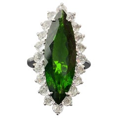 Cocktailring, zertifizierter 18 Karat Weißgold Grüner Turmalin und Diamant im Rosenschliff