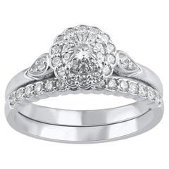 TJD 0,50 quilates de diamantes naturales de corte redondo Juego de anillos de novia de oro blanco de 14 quilates