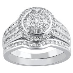TJD 1.0 Quilates Diamante Natural de Corte Redondo Oro Blanco 14 Kilates Juego de Anillos de Novia