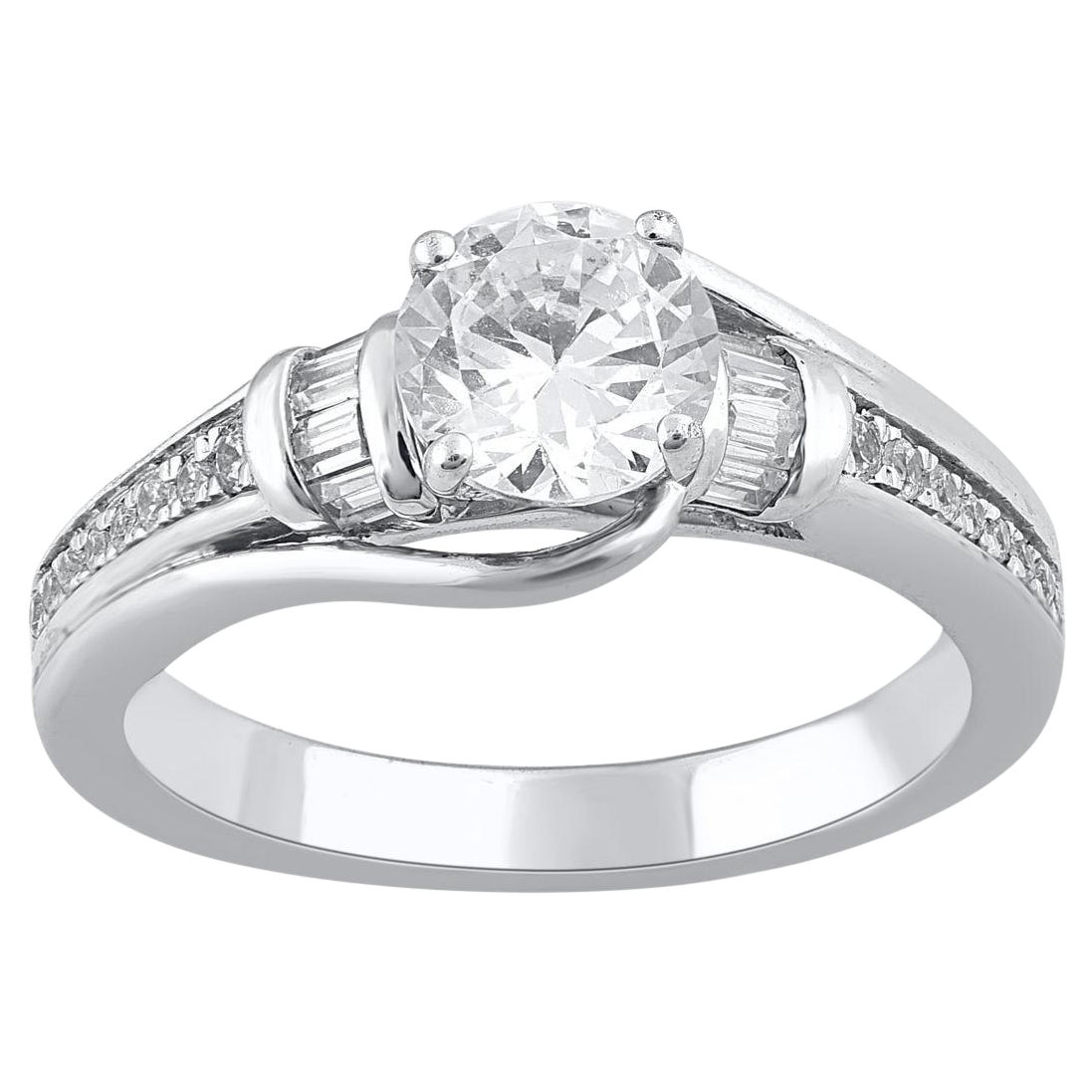 TJD 1,33 Karat Diamant-Verlobungsring aus Weißgold mit Rundschliff und Baguetteschliff