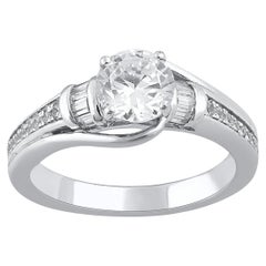 TJD 1,33 Karat Diamant-Verlobungsring aus Weißgold mit Rundschliff und Baguetteschliff