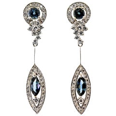 Stunning Estate Contemporary Sapphire Diamond and White Gold Pendant Drop Earrin
