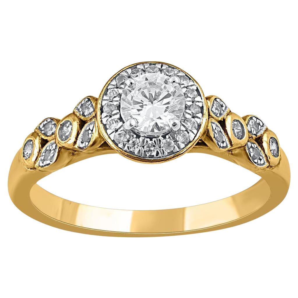 Bague halo de diamants taille ronde de 0,50 carat en or jaune 14 carats TJD