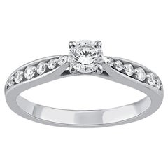 TJD Anillo de compromiso de oro blanco de 14 quilates con diamante talla brillante de 0,50 quilates