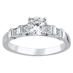 TJD Anillo de compromiso de oro blanco de 14 quilates con diamante natural de corte redondo de 0,75 quilates