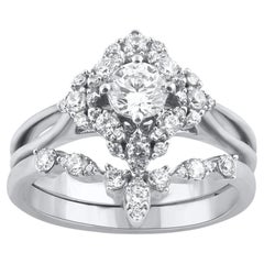 TJD 1,0 carati di diamante naturale in oro bianco 14 carati stile anello da sposa vintage