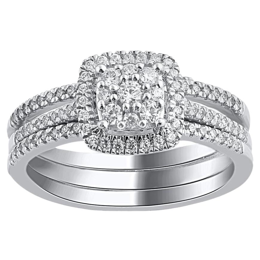 TJD 0.50 Quilates Diamante Natural Oro Blanco 14KT Conjunto de Anillo de Novia con Marco de Cojín