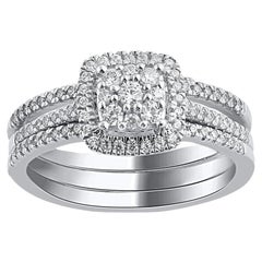 TJD 0.50 Quilates Diamante Natural Oro Blanco 14KT Conjunto de Anillo de Novia con Marco de Cojín