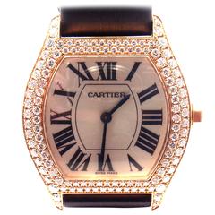 Cartier Ladies Rose Gold Diamond Tortue Collection Privee Automatic Wristwatch