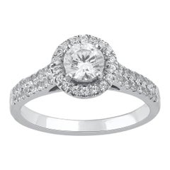 TJD 1,0 Karat Brillantschliff Runder Diamant 14KT Weißgold Halo Verlobungsring