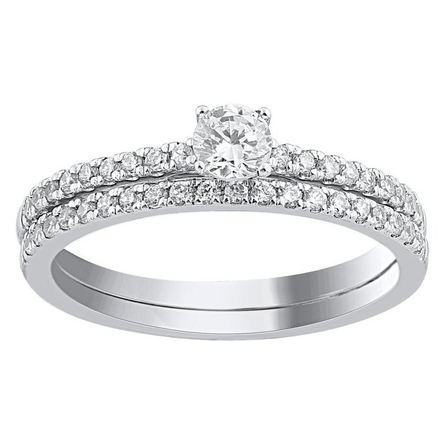 TJD Juego de Anillos de Novia de Oro Blanco de 14 Kilates con Diamantes de Corte Brillante de 0,50 Quilates