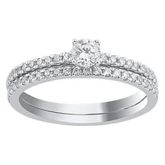 TJD Juego de Anillos de Novia de Oro Blanco de 14 Kilates con Diamantes de Corte Brillante de 0,50 Quilates
