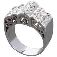 Diamond Gold Three Row Filigreed Motif Ring 1.80 Carats