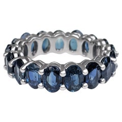 NO RESERVE! 8.49 Carat Sapphire Eternity Band - 14K White Gold Ring
