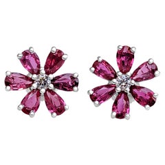 NESSUNA RISERVA! Orecchini con rubino naturale da 2,65 carati e diamante da 0,12 carati in oro bianco 14k