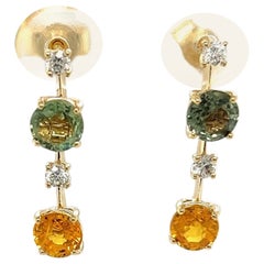 14ct Yellow Gold Sapphires and Diamonds Drop Earrings