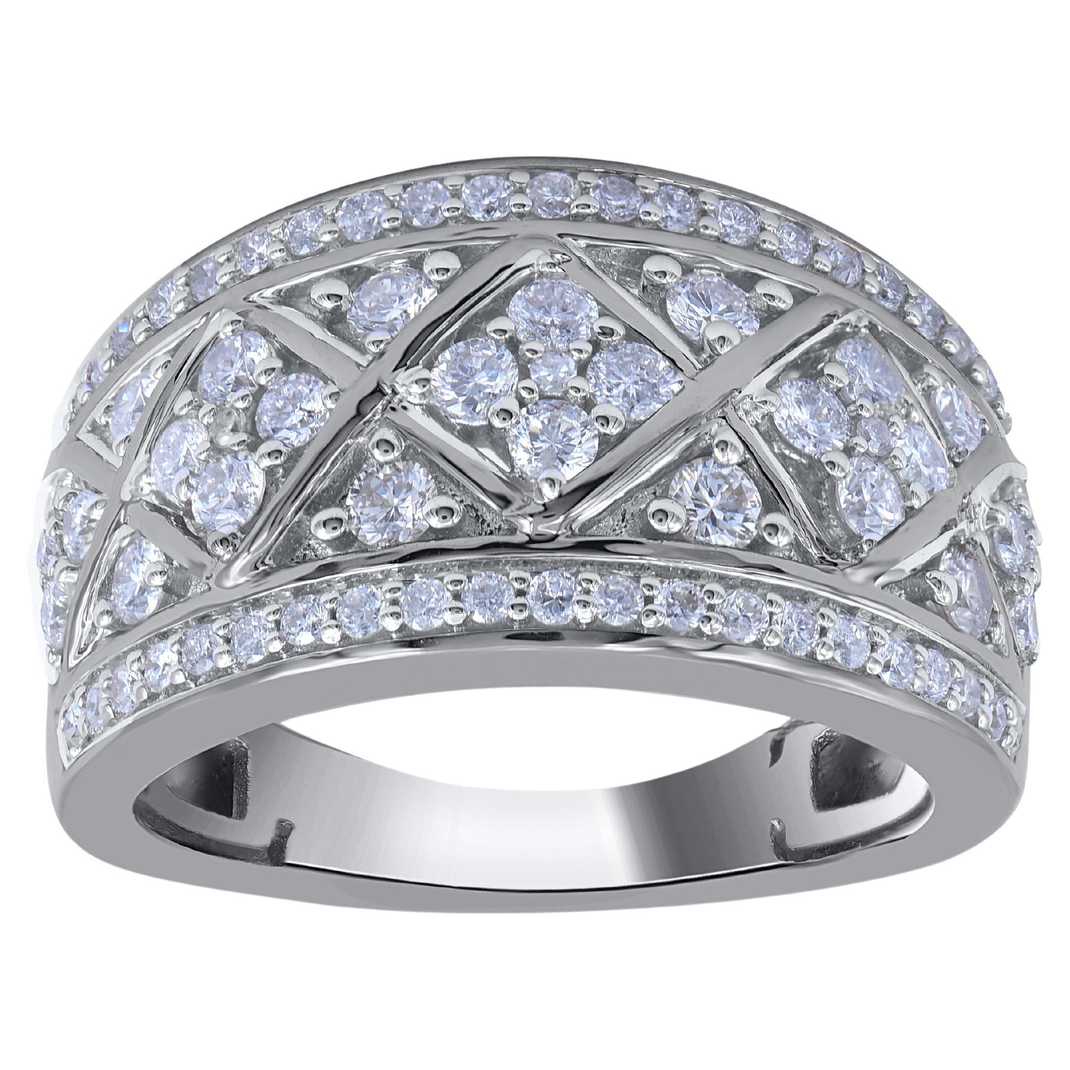 TJD Alianza de oro blanco de 14 quilates con diamante redondo natural de 1,0 quilates