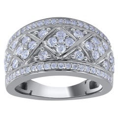 TJD Alianza de oro blanco de 14 quilates con diamante redondo natural de 1,0 quilates
