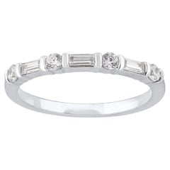 TJD Anillo de boda de oro blanco de 14 KT con diamante brillante y baguette de 0,50 quilates