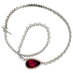 14.36 Carat Rubellite and Diamond Tennis Necklace