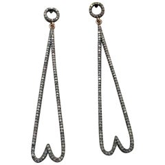 Pendientes de diamantes con pavé natural Plata de ley 925 Pendientes colgantes hechos a mano .