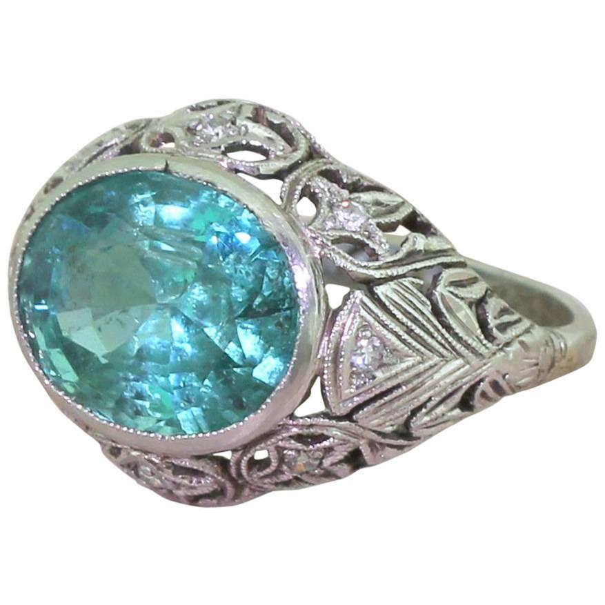 Art Deco 4.40 Carat Minor Oil Zambian Emerald Ring For Sale