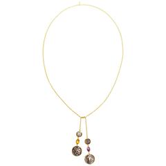 Dubini Empress Lariat Amethyst Citrine Silver Coin Gold Necklace 7
