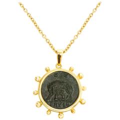 Dubini Capitoline-Wolf Ancient Bronze Coin Gold Necklace
