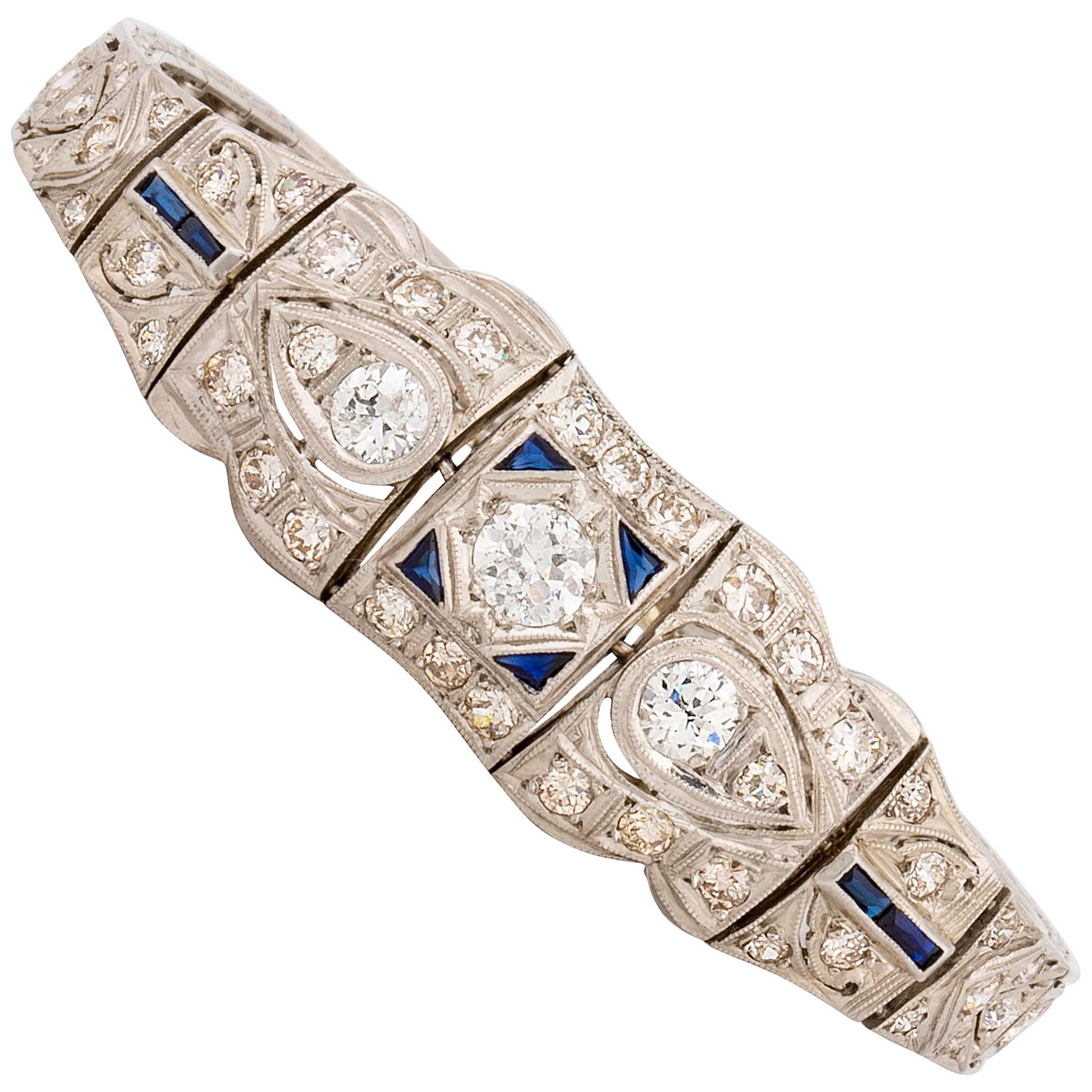 Art Deco Openwork Diamond Bracelet in Platinum For Sale