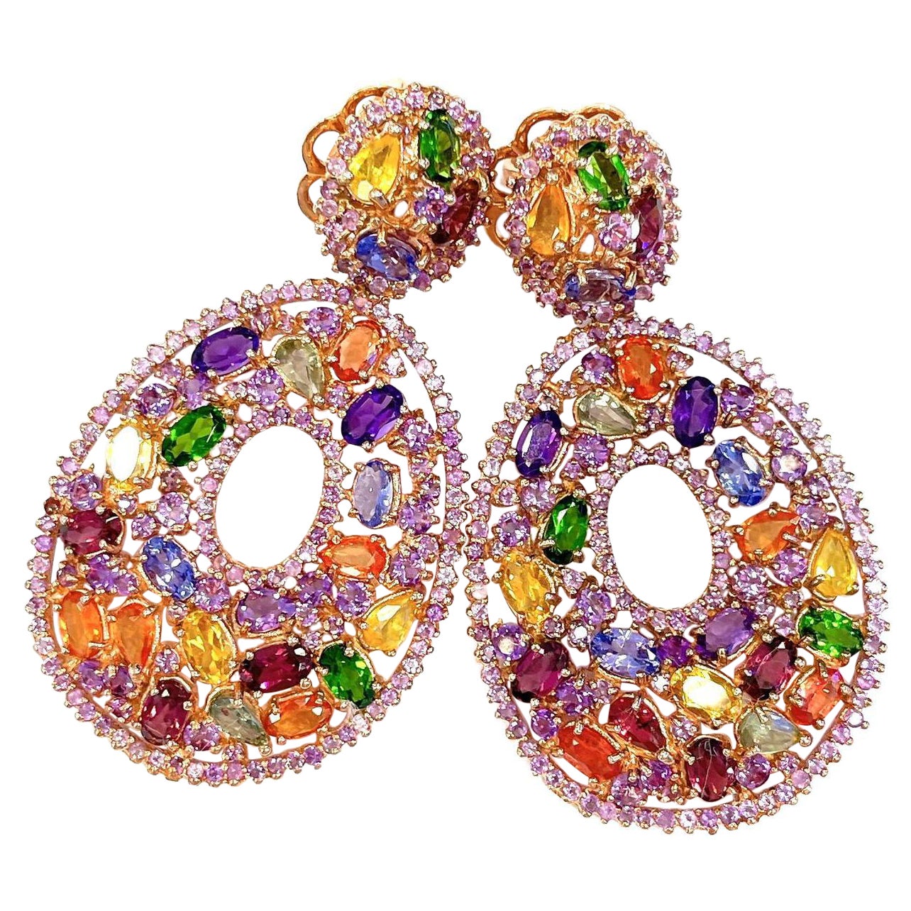 Pendientes de araña Bochic "Flamenco" con zafiro y varias gemas Oro de 18 quilates y plata
