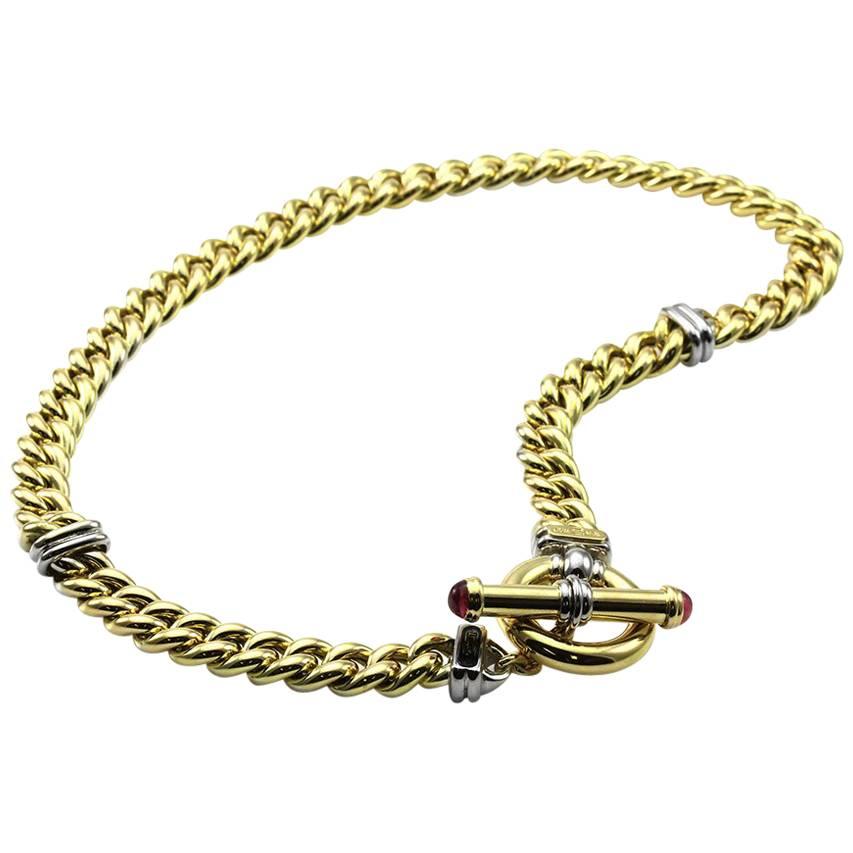 Signoretti Curb Link Gold Necklace with Tourmaline Accents For Sale