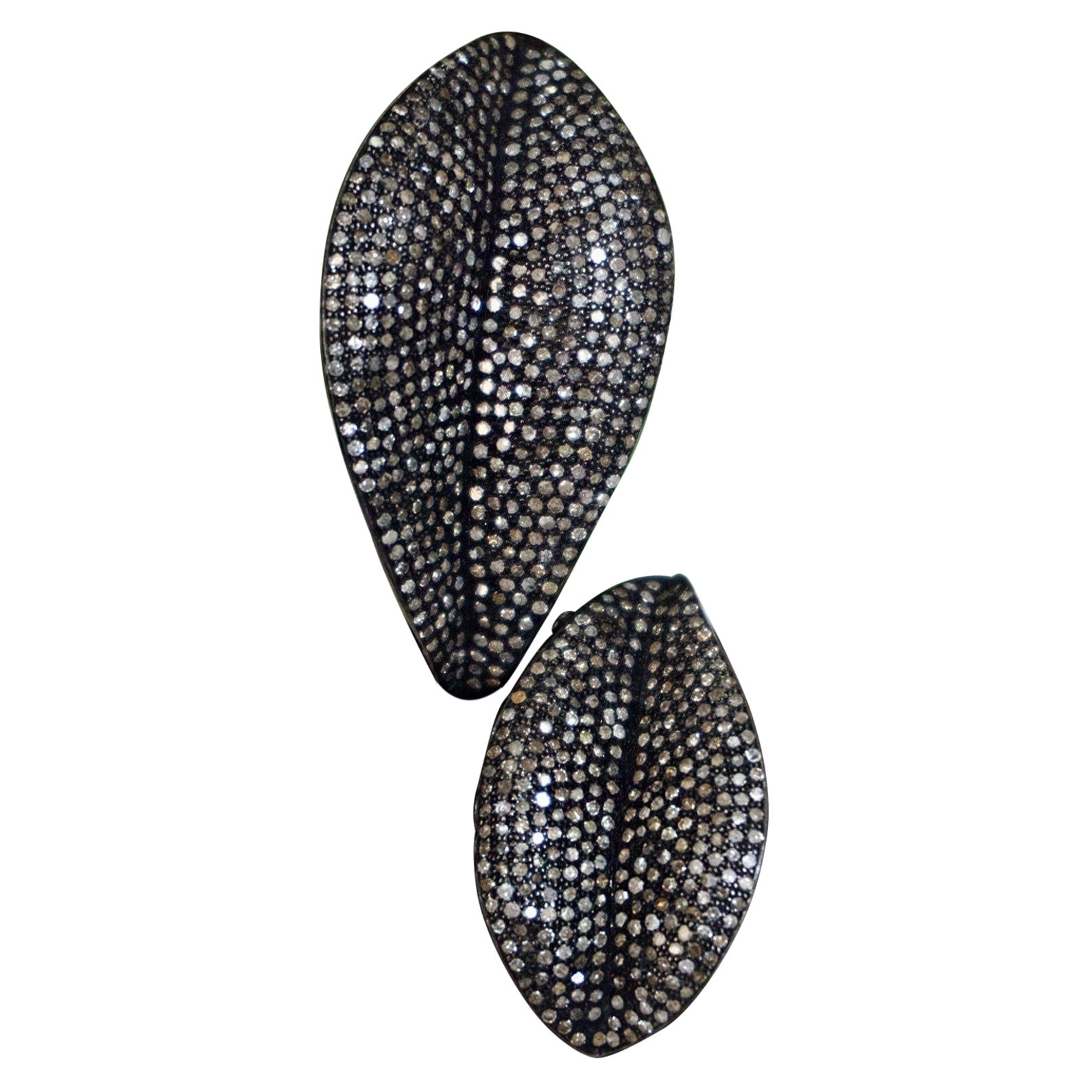 Anillo en forma de hoja de plata de ley 925 con diamantes pavé naturales Joyería