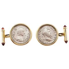 Dubini Empires Roman Ancient Silver Coin Garnet Gold Cufflinks 12