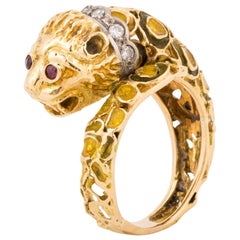 Lalaounis 18K Yellow Gold Enameled Lion Ring