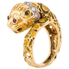 18K Lalaounis Enameled Lion Ring 7