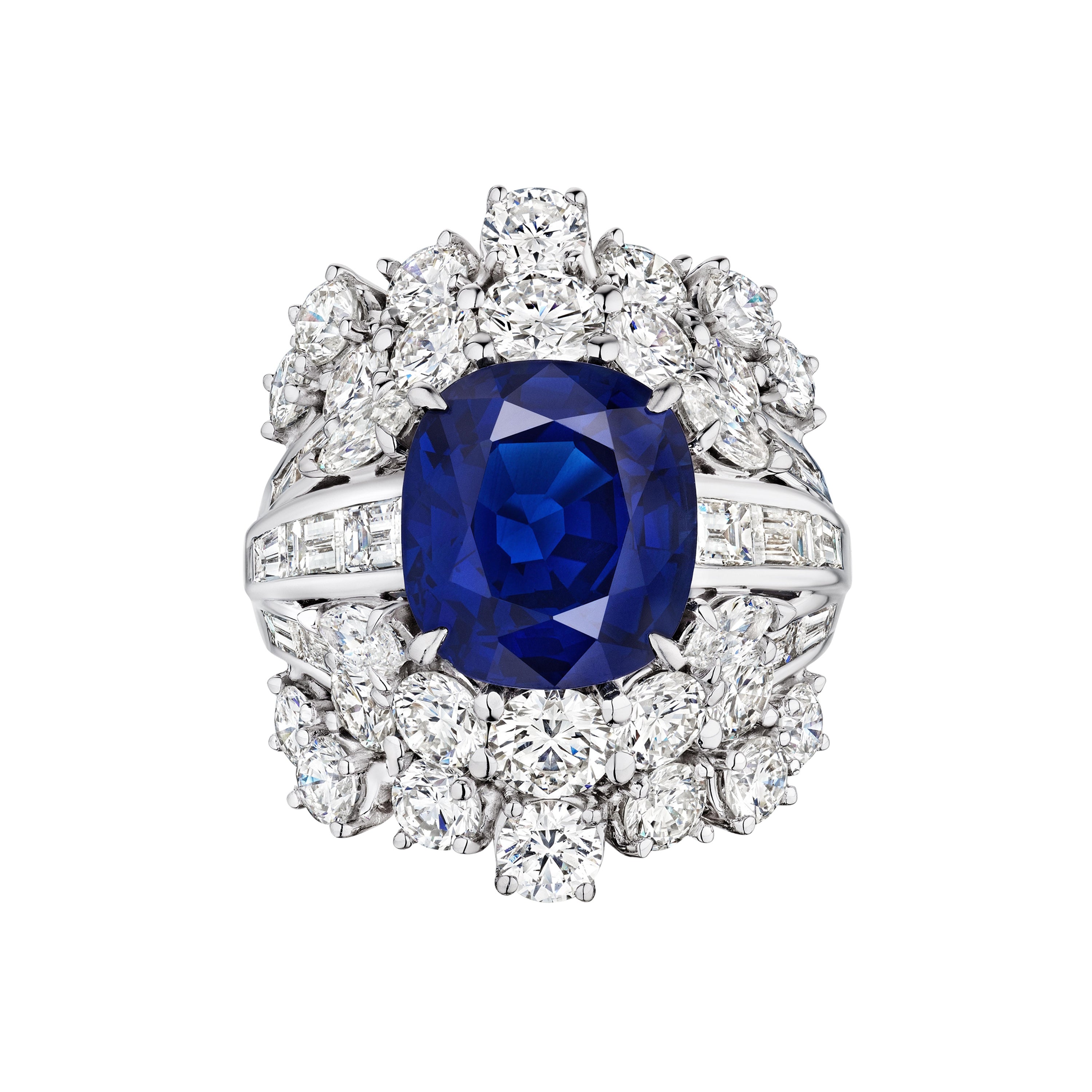 11.10 Carat Total Important Sapphire & Mixed-Cut Diamond Cocktail Ring