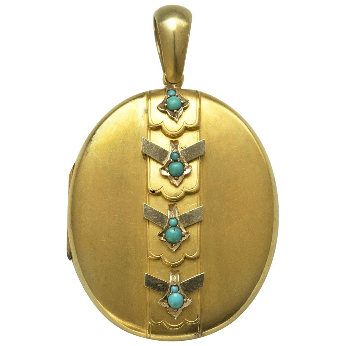 Late Victorian Turquoise and Gold Locket For Sale