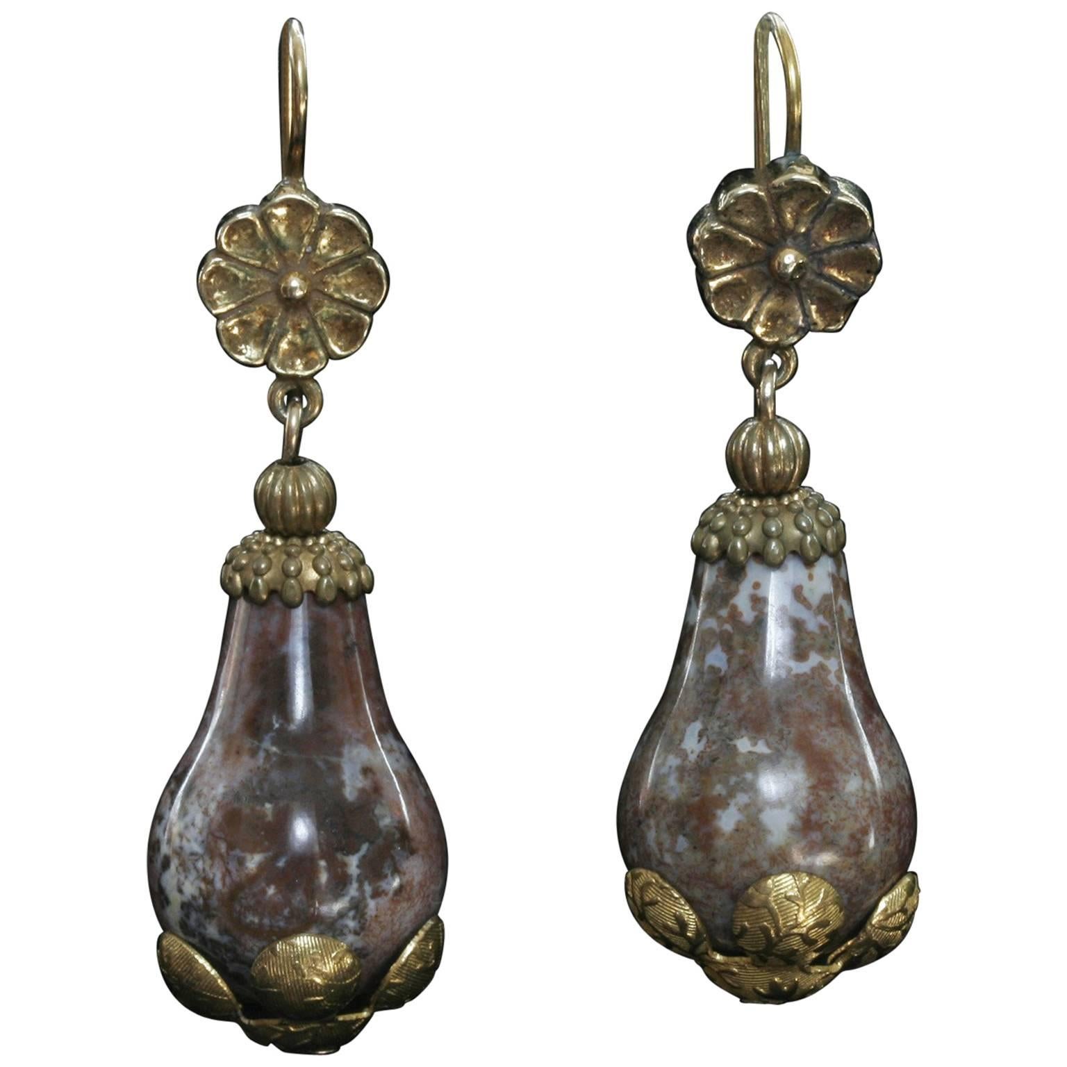 Antique Victorian Agate Drop Earrings For Sale
