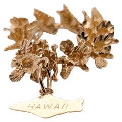 Vintage 14K Gold Figural Orchid Lei Hawaii State Charm