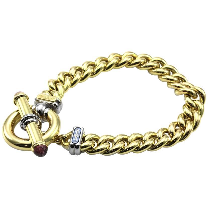 Signoretti Curb Link Gold Bracelet with Tourmaline Accents For Sale